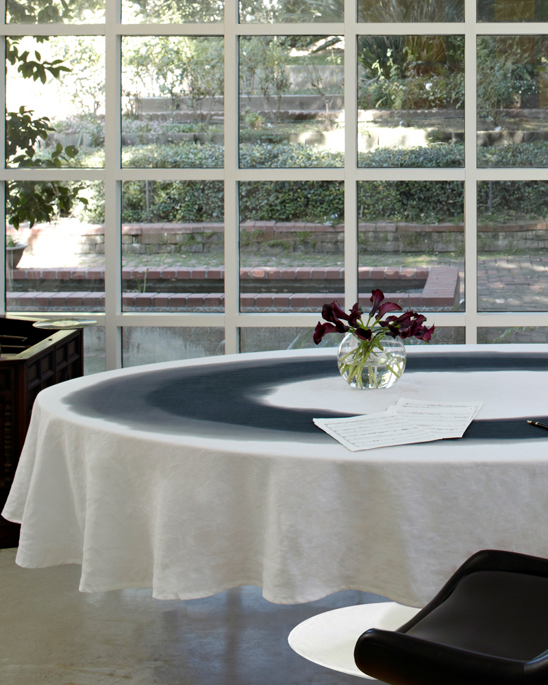 black white oval tablecloth