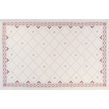 Natural linen tablecloth with red moroccan print holiday