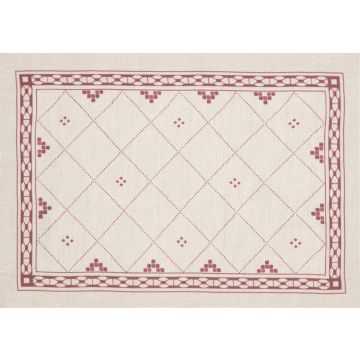 Huddleson red and natural linen placemat with moroccan bohemian casual modern print