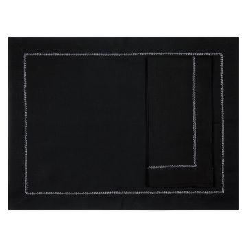Black Linen Placemat with White Hemstitch