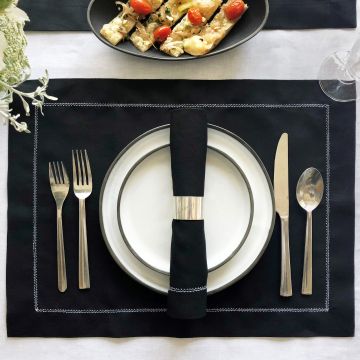 Black Linen Napkin with White Hemstitch