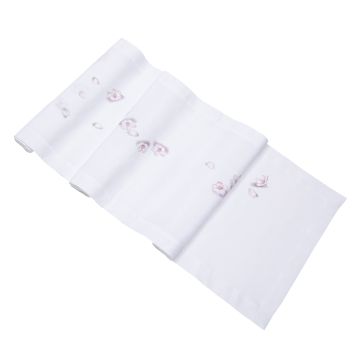 Blossom White Pink Floral Linen Table Runner 