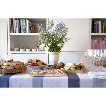 Cinta Blue White Striped Linen Tablecloth