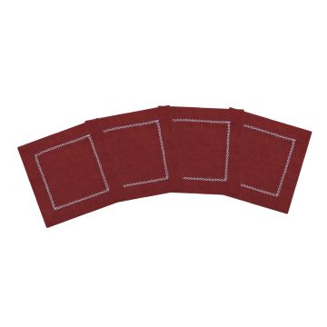 Burgundy Linen Cocktail Napkins with White Hemstitch 