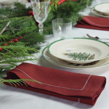 Burgundy Linen Napkin with White Hemstitch