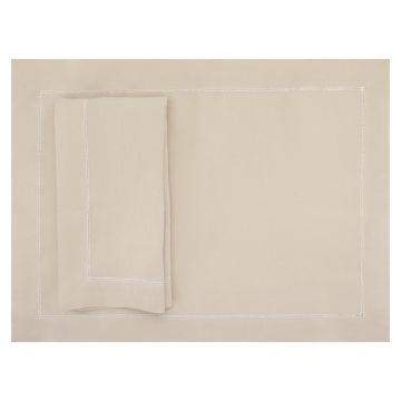 Camel linen placemat hemstitch Italian caramel 