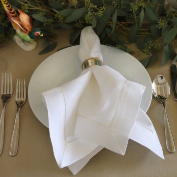 White Linen Napkin with Gold Contrast Hemstitch
