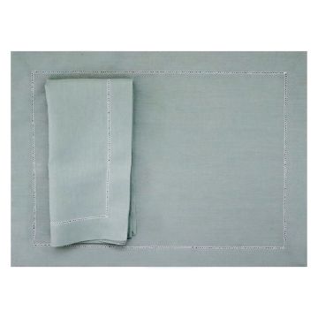 Celadon Linen Placemat with White Contrast Hemstitch 