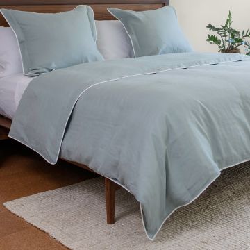 Celadon Linen Duvet Cover White Piping