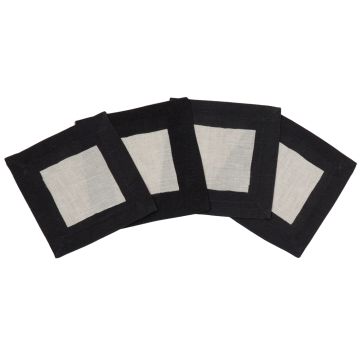 Natural Linen Cocktail Napkin with Black Border