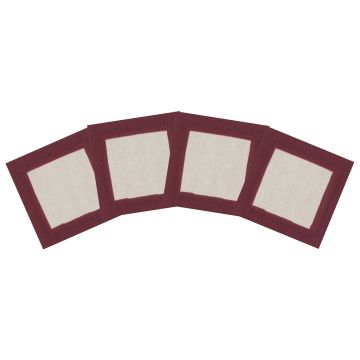 Natural Linen Cocktail Napkin with Burgundy Claret Wine Red Border
