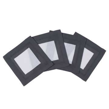 Cinta white linen cocktail napkin coaster charcoal grey border
