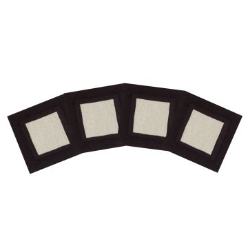 Natural Linen Cocktail Napkin with Fig Purple Eggplant Border