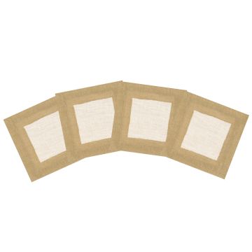 Natural Linen Cocktail Napkin with Gold Border