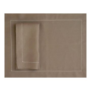 Coffee brown hemstitched linen placemat with ivory trim