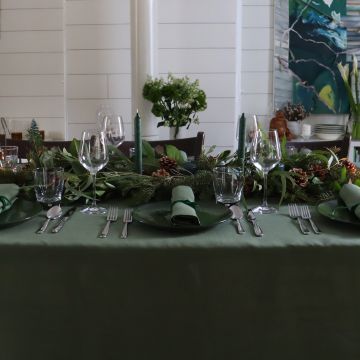 Hunter Green Rectangular Linen Tablecloth