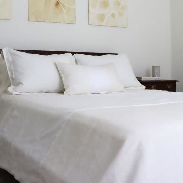 Ivory & White Piped Linen Pillow Cover