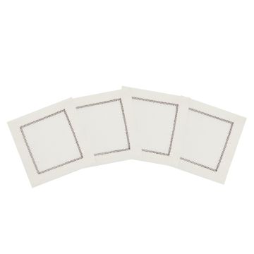 Ivory Cocktail Napkin with Chocolate Brown Contrast Hemstitch