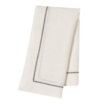 Huddleson Ivory Linen Napkin with Chocolate Brown Contrast Hemstitch