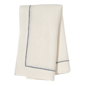 Ivory Napkin with Navy Blue Contrast Hemstitch