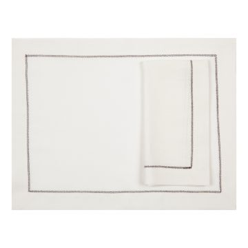 Huddleson Ivory Placemat with Chocolate Contrast Hemstitch