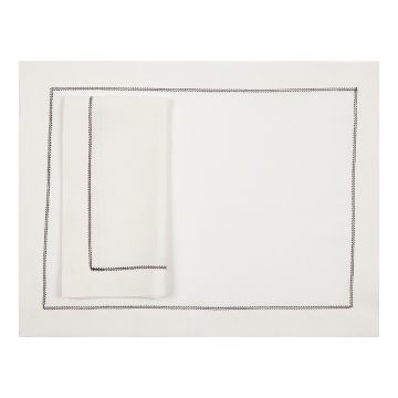 Huddleson Ivory Placemat with Chocolate Contrast Hemstitch