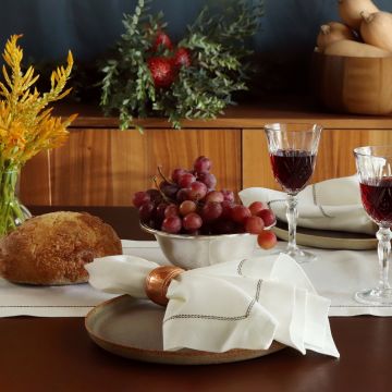 Ivory Table Runner with Chocolate Contrast Hemstitch
