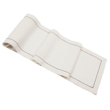 Ivory Italian linen table runner with chocolate brown hemstitch trim