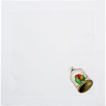 Lovebirds white linen napkin