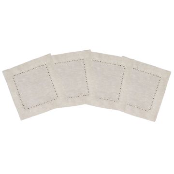 Natural linen hemstitched cocktail napkin 