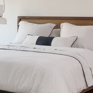 Natural & Black Piped Linen Pillow Cover 