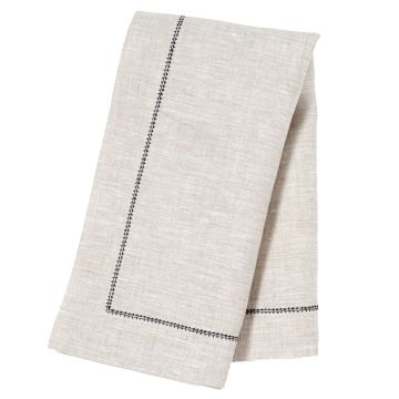 Huddleson Natural Linen Napkin with Charcoal Contrast Hemstitch
