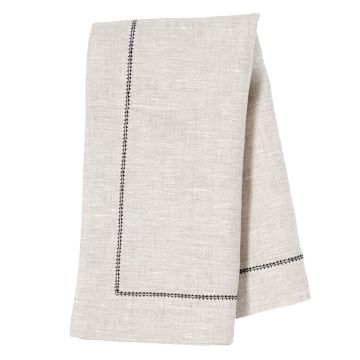 Huddleson Natural Linen Napkin with Charcoal Contrast Hemstitch