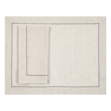Natural Linen Placemat with Charcoal Contrast Hemstitch