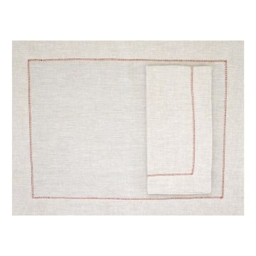 Natural Linen Placemat with Sienna Contrast Hemstitch