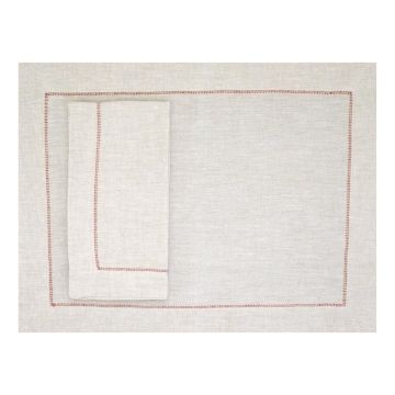 Natural linen hemstitched placemat terracotta trim 