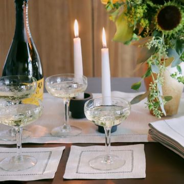 Natural Linen Table Runner with Charcoal Contrast Hemstitch