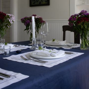 Navy Blue Round Linen Tablecloth