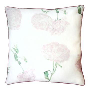 Peony & Lilac Piped Linen Pillow Cover 