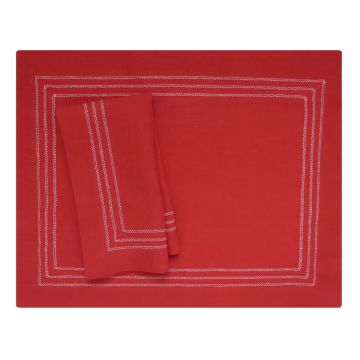 Red linen placemat white trim triple hemstitch Italian luxury 