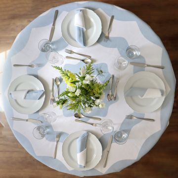 Ripple Sky Blue Round Linen Tablecloth