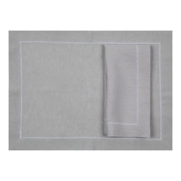 Silver Grey Linen Placemat with White Contrast Hemstitch