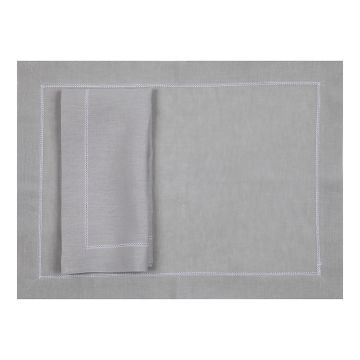 Silver Grey Linen Placemat with White Contrast Hemstitch