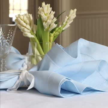 Sky Blue Linen Napkin with White Hemstitch