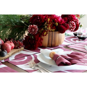 Sloan Claret White Swirl Linen Table Runner