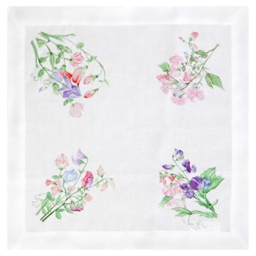 Huddleson Sweet Pea floral print white linen napkin