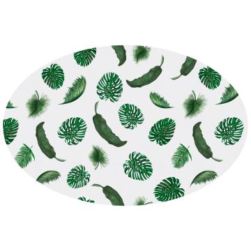 Tropical Leaves Oval Linen Tablecloth