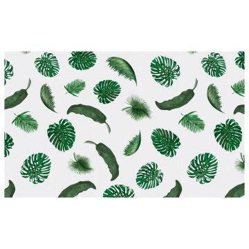 Tropical Leaves Rectangular White Linen Tablecloth