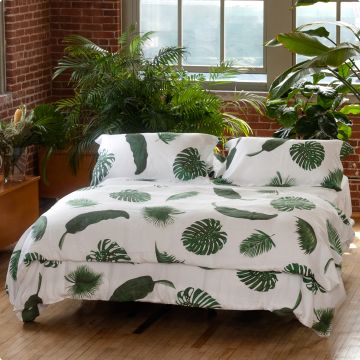 Huddleson Tropical Leaves Botanical Print Pure Linen Duvet Cover