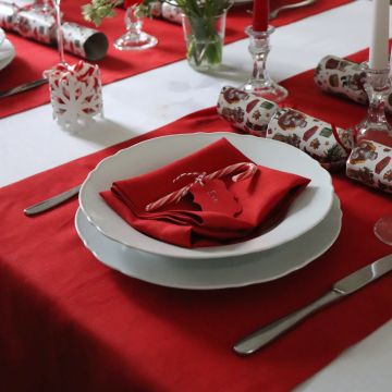 True Red Linen Table Runner